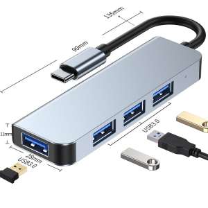 HubPro - 4 portos USB 3.0 USB HUB, 5Gbps nagy sebességű adatátvitel, Windows, Mac kompatibilis