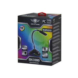 Spirit of Gamer Mikrofon - EKO 300, RGB, USB csatlakozó, 150 cm kábel, Fekete