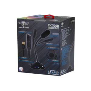 Spirit of Gamer Mikrofon - EKO 300, RGB, USB csatlakozó, 150 cm kábel, Fekete